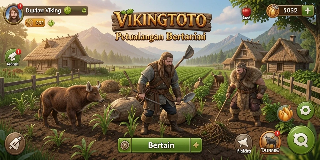 Screenshot antarmuka game VIKINGTOTO dengan aktivitas bertani yang seru.